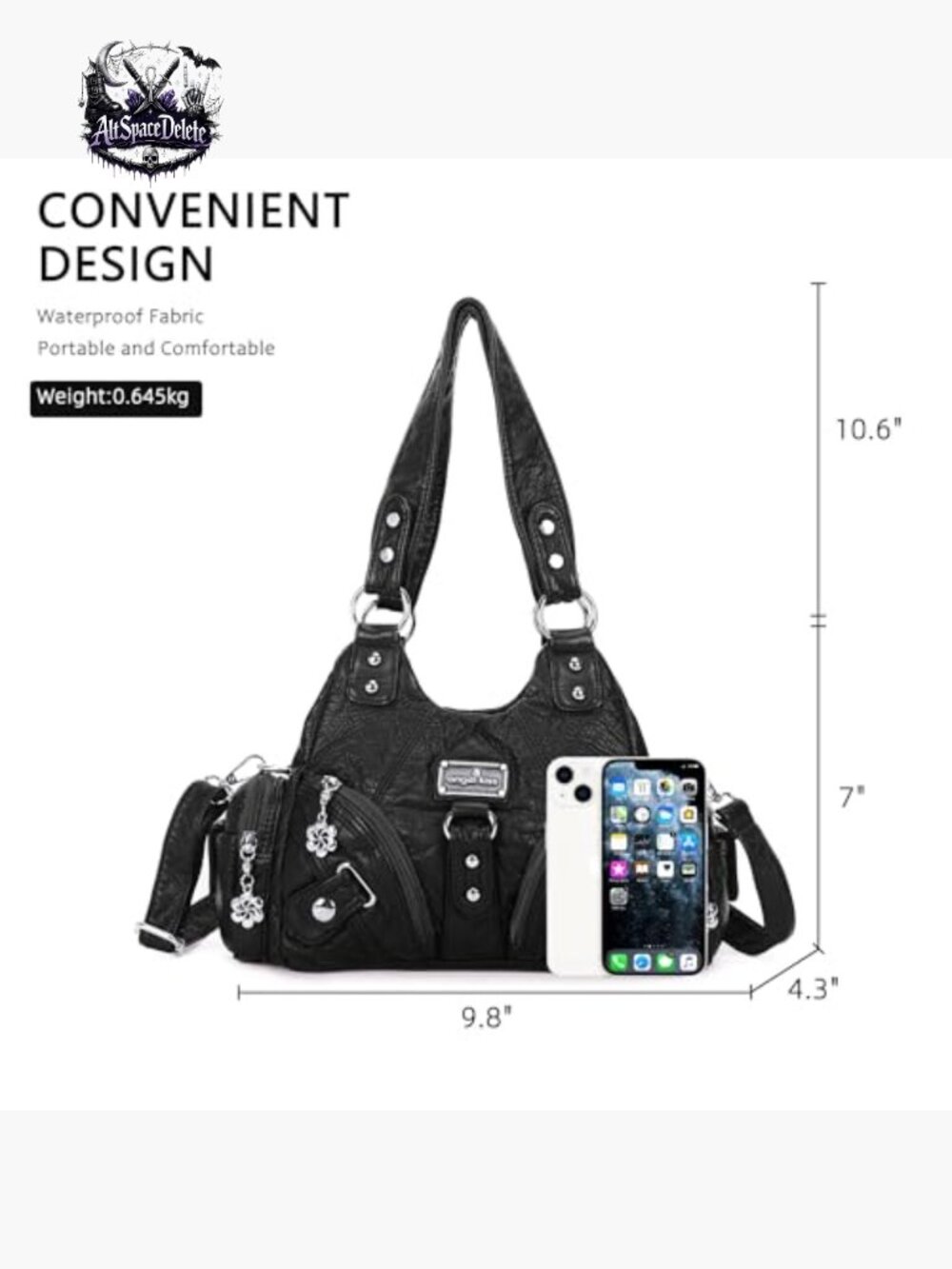 Small Vegan Leather Hobo Tote with 7 Pockets, Adjustable Strap, Zipper Closure - Picture 3 of 7